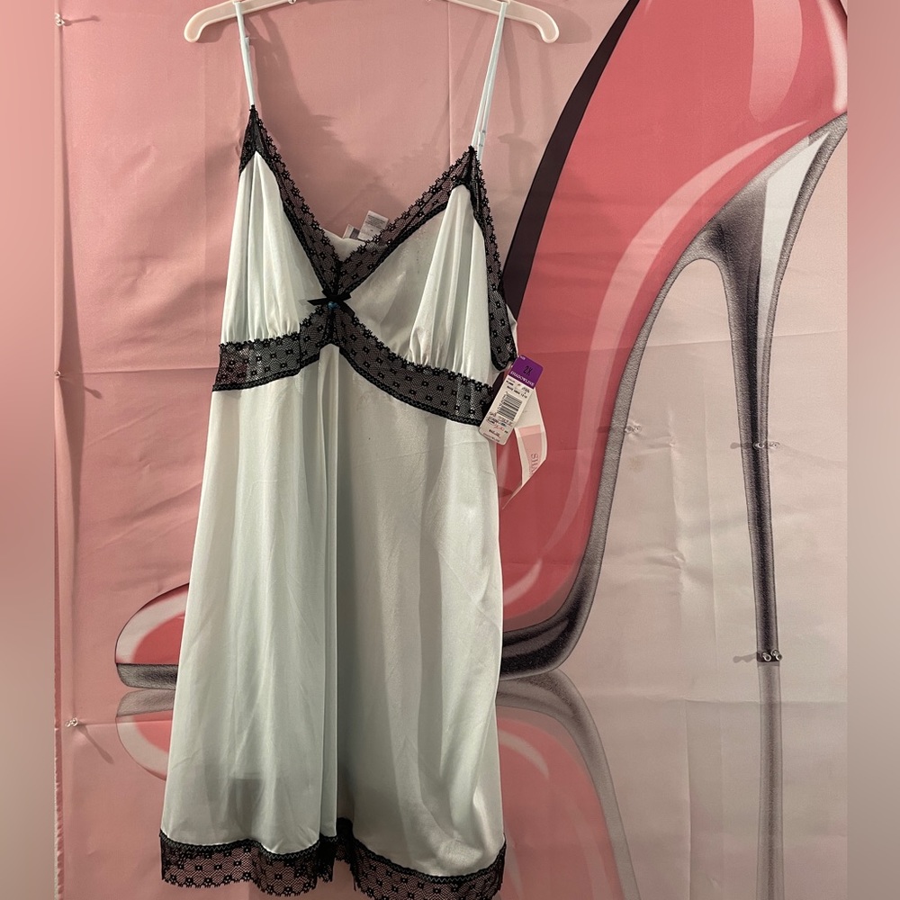 2X  Mint Green Nightie with thin straps and Black Lace Trim